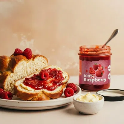 100 % Himbeere ohne zugesetzten Zucker mit extra Fruchtstücken