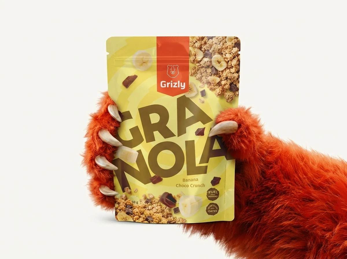 Pfote hält Granola