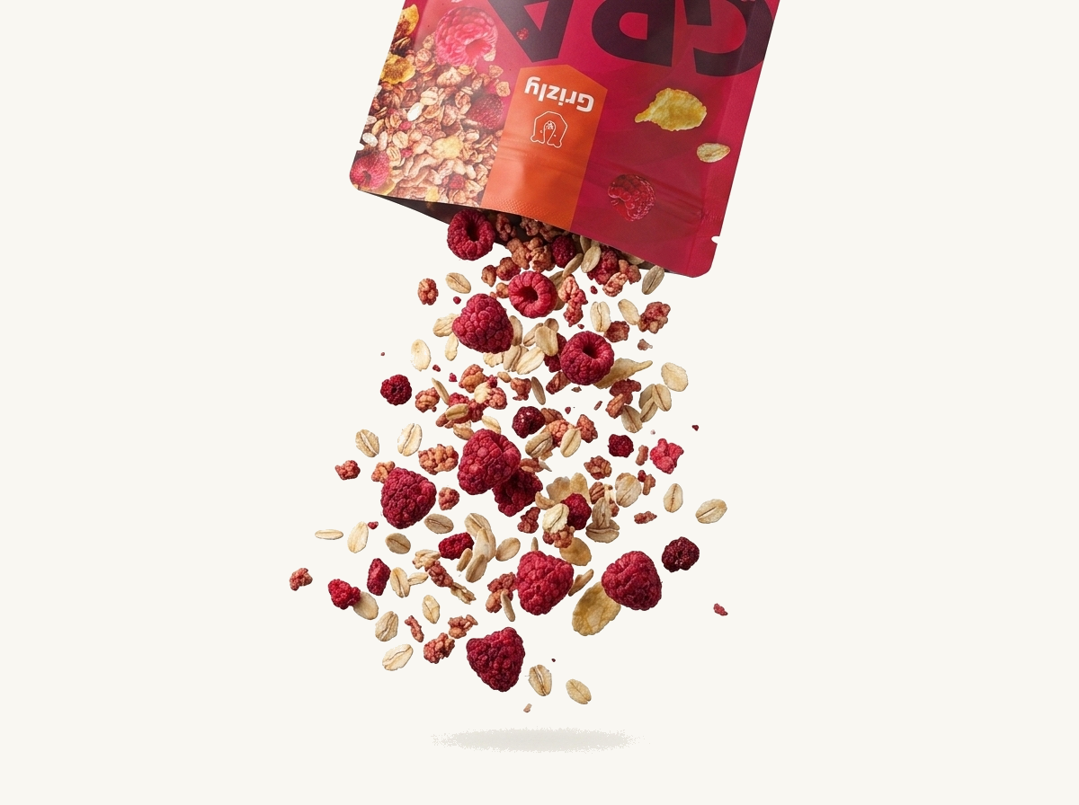 fallende Himbeeren und Flocken