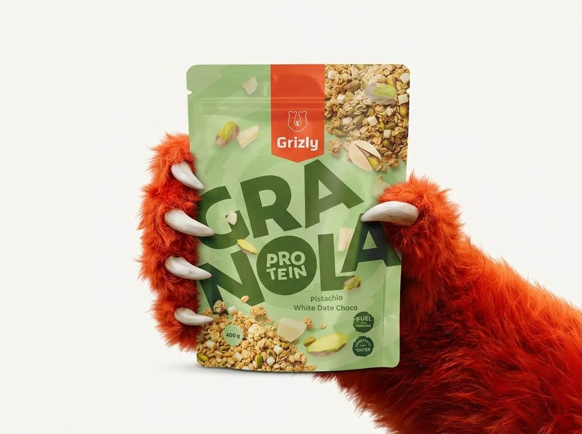 Pfote hält Granola