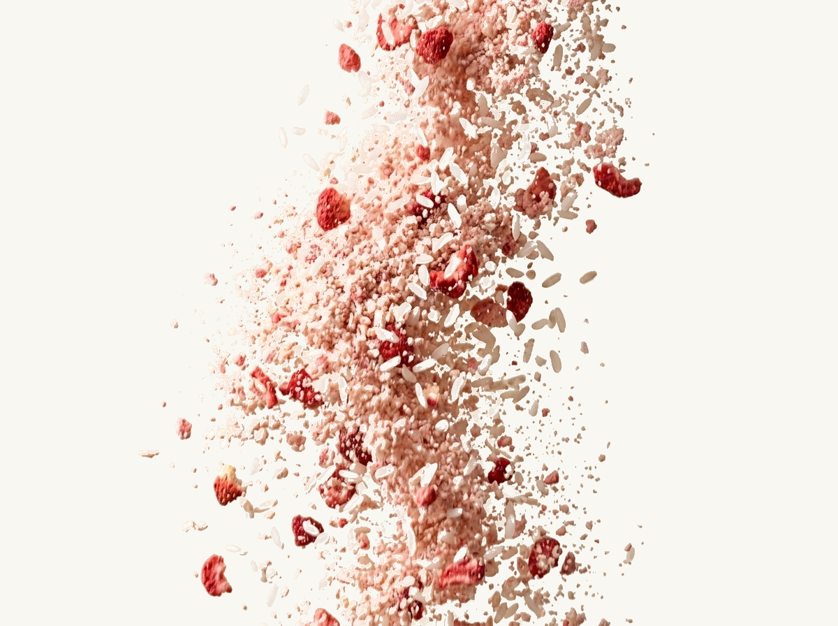 fallende Erdbeeren und Reis