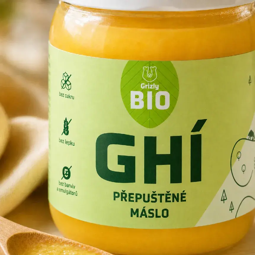 Detail der Verpackung von GRIZLY Ghí mit BIO-Kennzeichnung