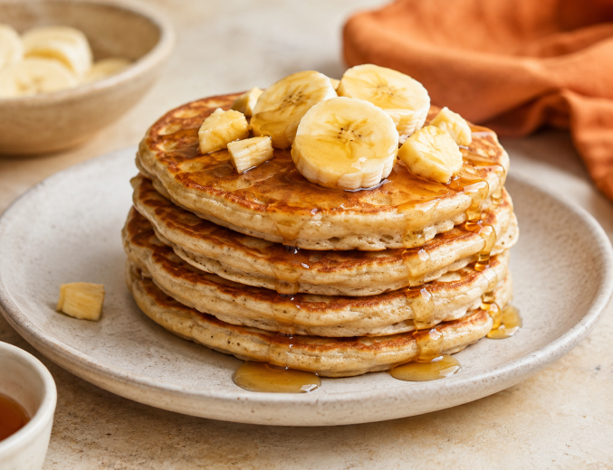 Bananen-Pancakes mit frischer Banane und Sirup
