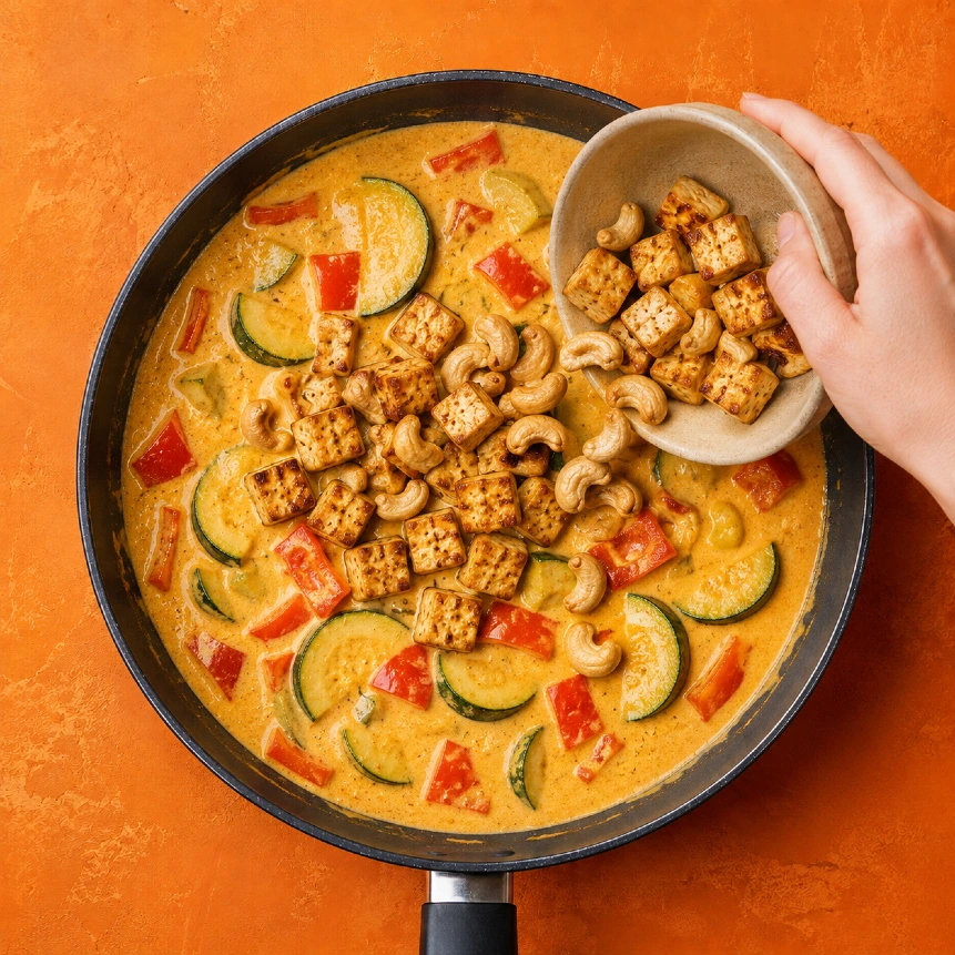 Pflanzliches Curry mit Kichererbsen, Reis und Gemüse