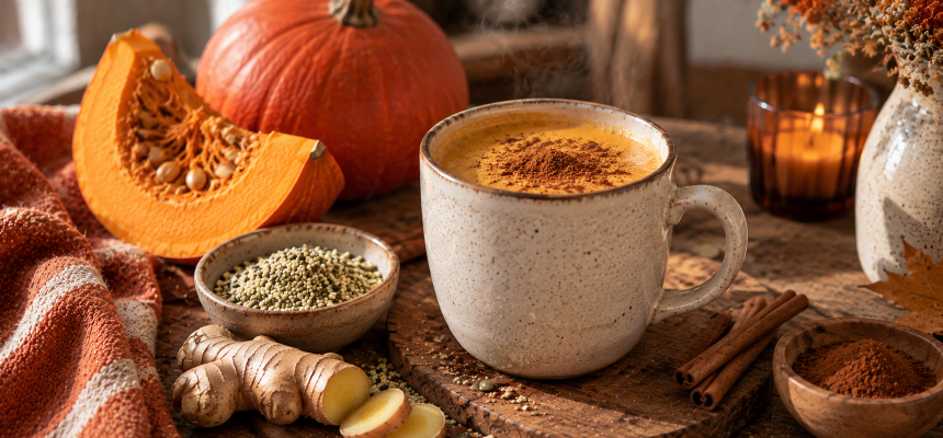 Wärmendes Kürbisgetränk in der Herbstküche