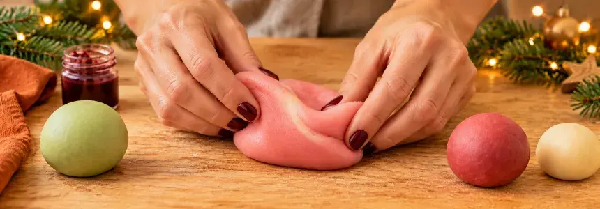 So arbeiten Sie rote Gelfarbe in Ihr selbstgemachtes Marzipan ein