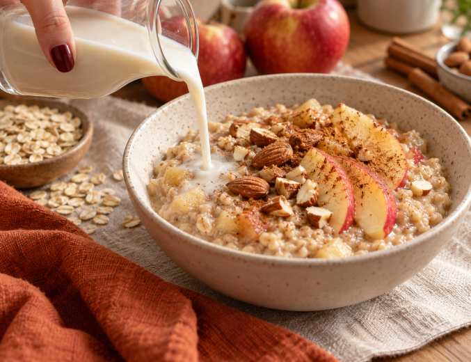Vegane Variante des Haferbreis mit Äpfeln und Zimt
