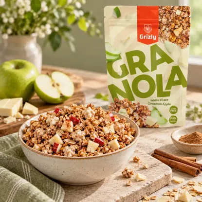 Apfel-Zimt Granola mit weißer Schokolade