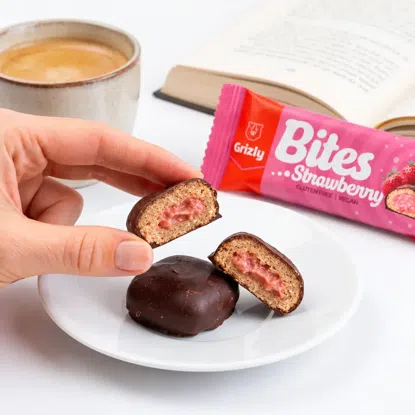 BITES Gefüllte Erdbeer-Miniriegel in Zartbitterschokolade BIO (2x19 g)