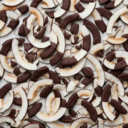 Kokos in Zartbitterschokolade teilüberzogen
