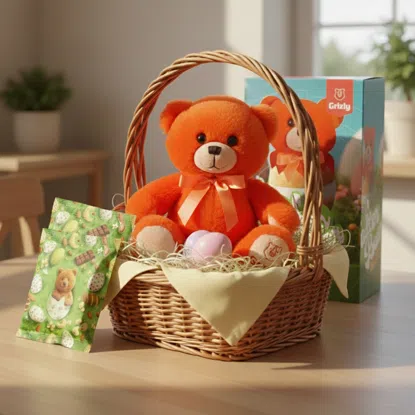 Oster-Geschenkset für Kinder: Kuschelbär & süße Leckereien
